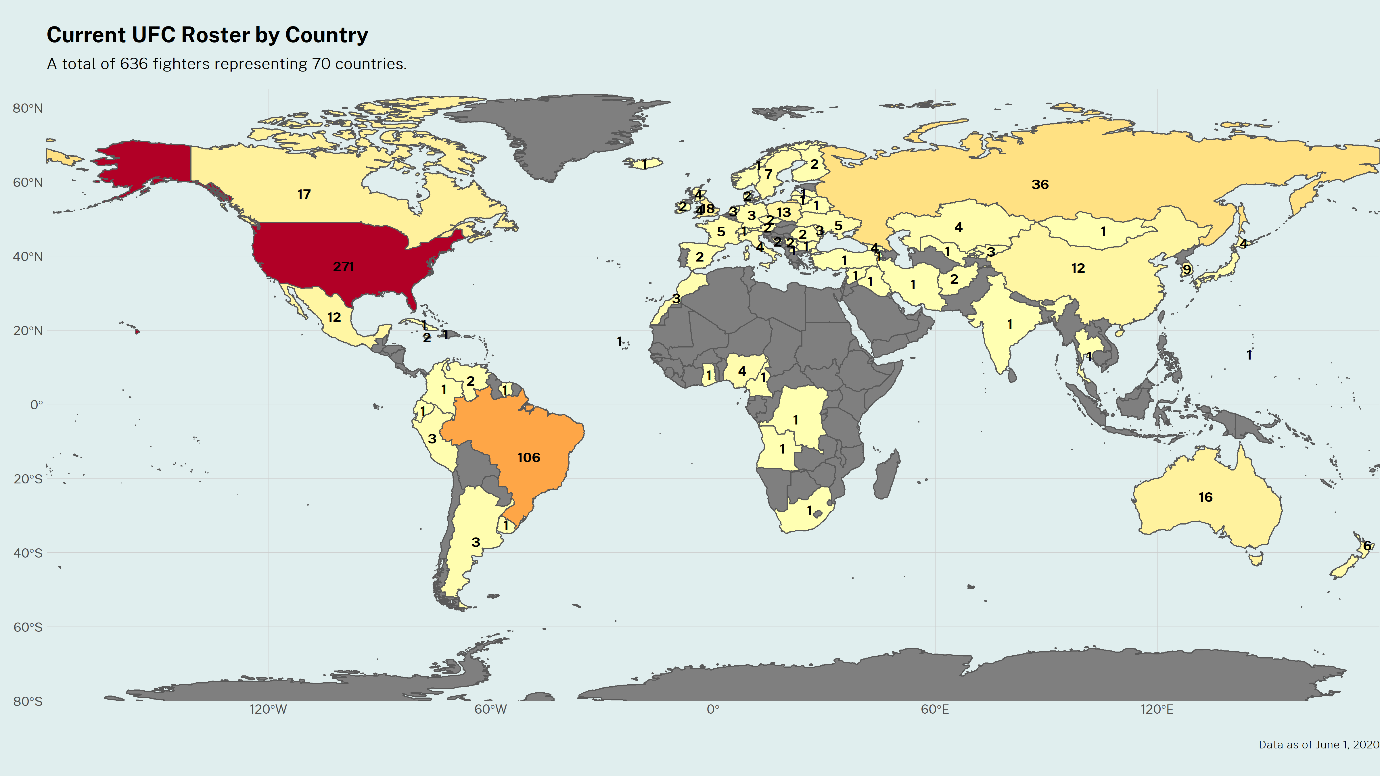 A Map of UFC Fighters by Country Mart Jürisoo